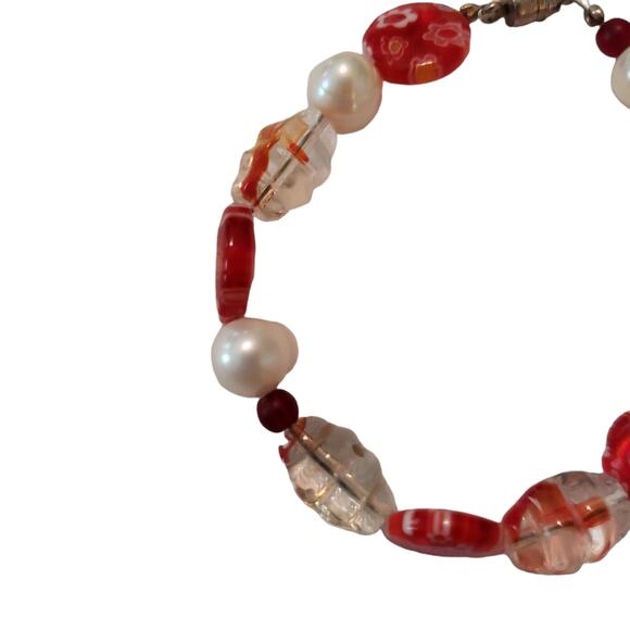 Millefiori Red Glass & Water Pearls Beaded Necklace and Bracelet Set Little Girl - Picture 2 of 5